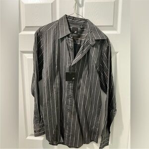 JF J.Ferrar Gray Casual Button Down Shirt with Subtle Stripes